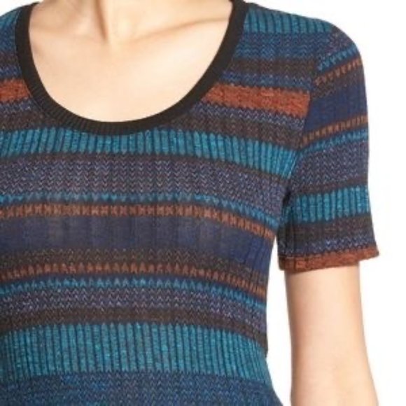 LUSH stripe ribbed knit dress L back cut out midi jersey - Picture 3 of 16